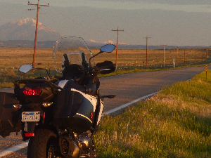motorcycle along empty road in eastern Colorado